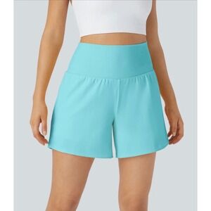 Halara Softery Airy High Waisted Back Zip Pocket Shorts Blue Size Small Long NEW